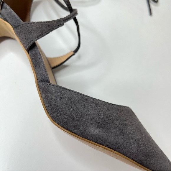 PERLATO Grey Suede Ankle Tie-up Sexy Pointed Toe Pumps Heels Shoes - Picture 7 of 12